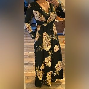 Never worn Beautiful green cream floral v neck maxi dress. Medium Tall